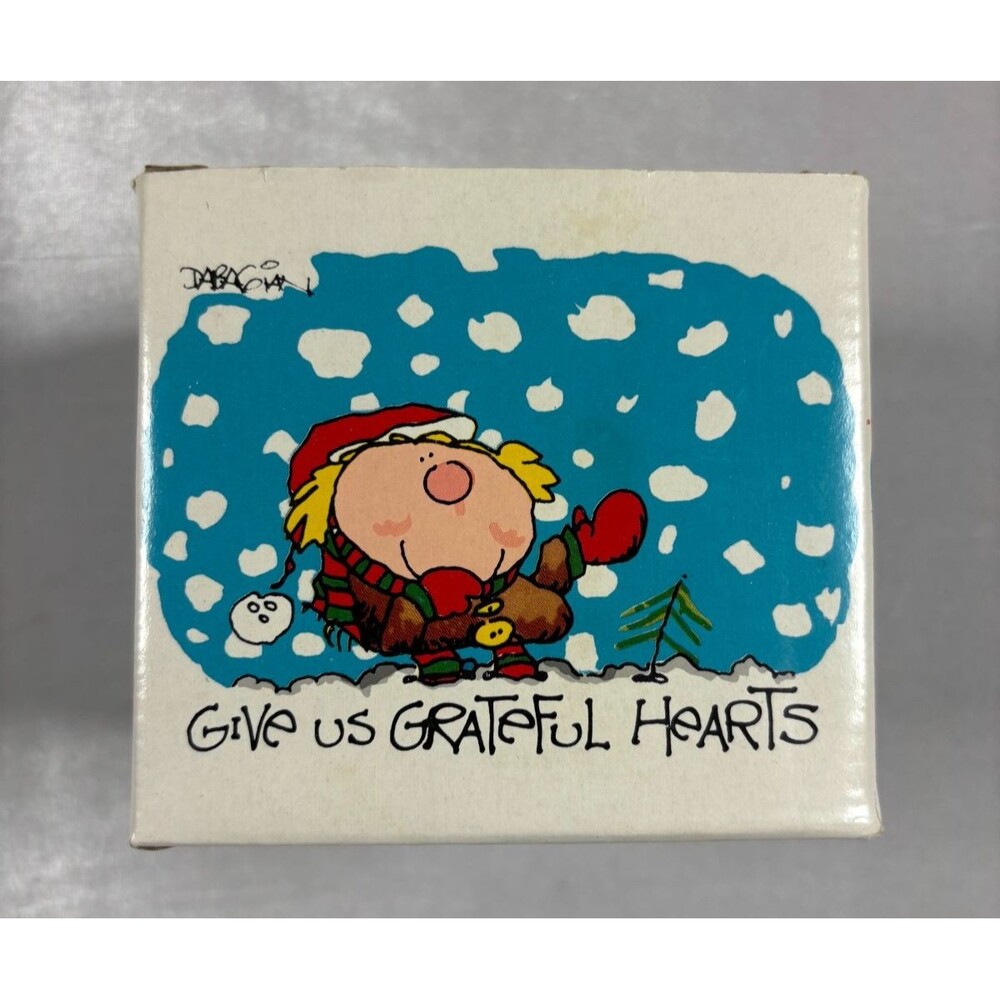 NOS 1987 Mug Shots Potpourri Press Christmas Mug w/ Box Give Us Grateful Hearts